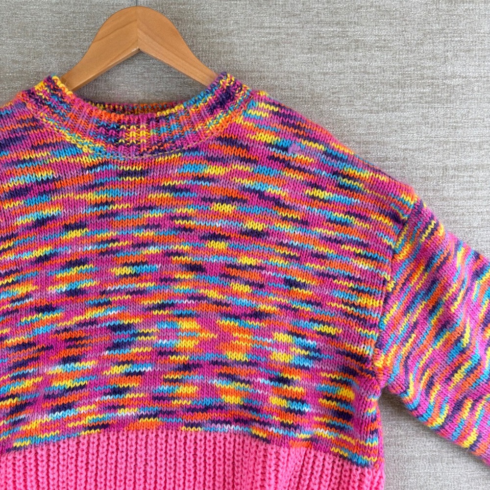 POL Womens S Multicolor Pink Space Dye Chunky Knit Cozy Comfy Cropped Sweater